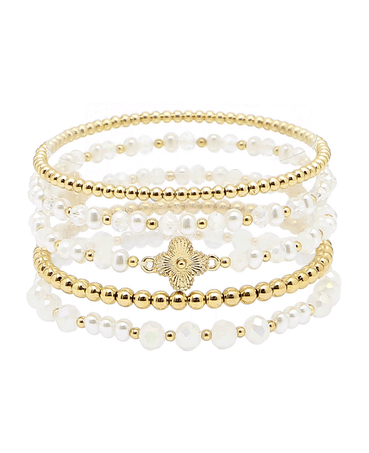 Clover Accent Pearl & CCB Bracelet