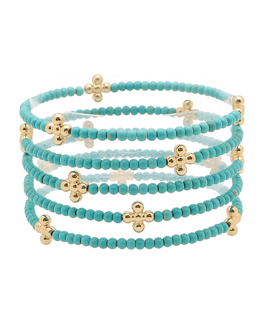 Stone Beads w/ CCB Cross 5 Set Bracelet