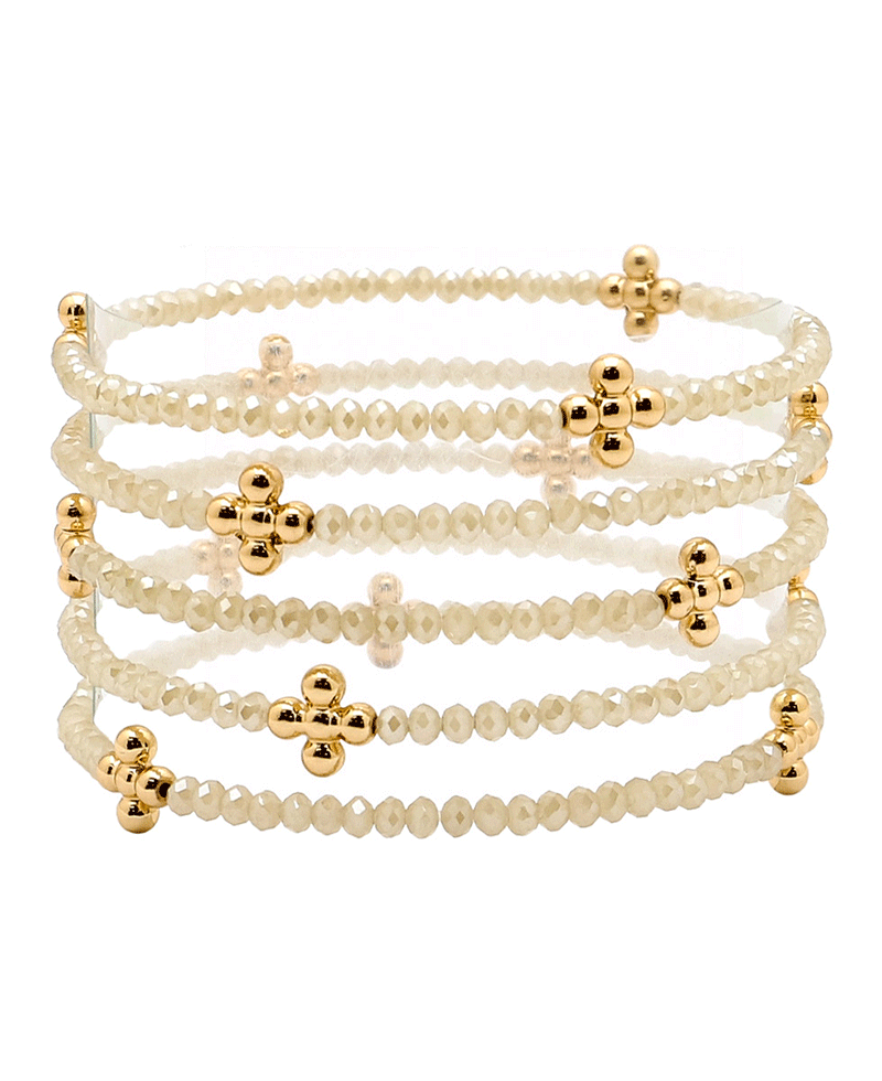 Glass Bead w/ CCB Cross 5 Set Bracelet