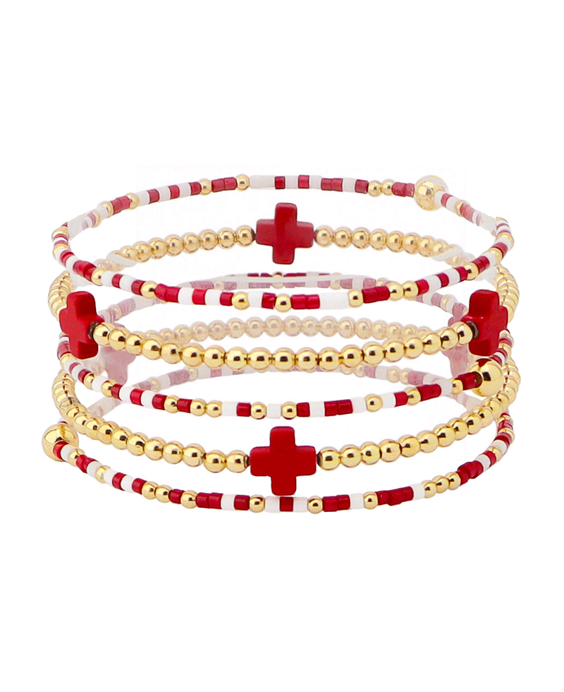 Sports Color Beads w/ Cross Bracelet