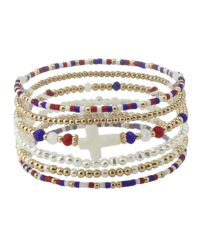Cross Accent Multi Bead Bracelet