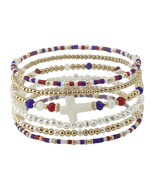 Cross Accent Multi Bead Bracelet
