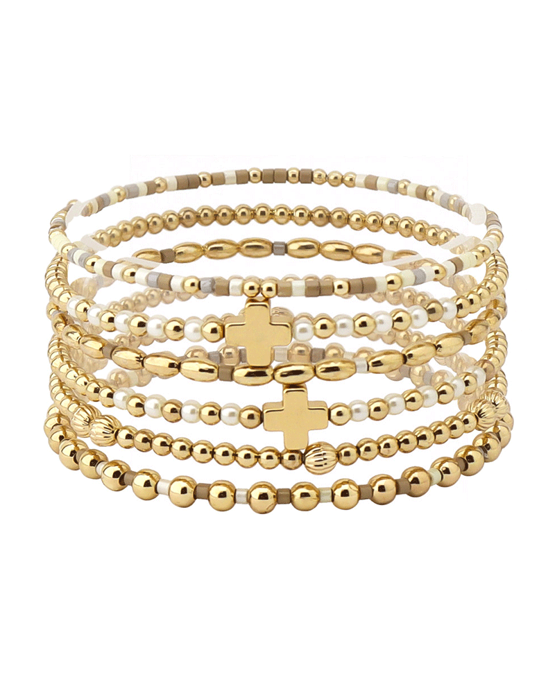Cross Accent Multi Bead Bracelet