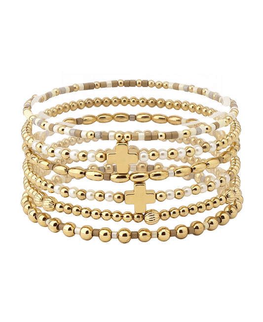 Cross Accent Multi Bead Bracelet