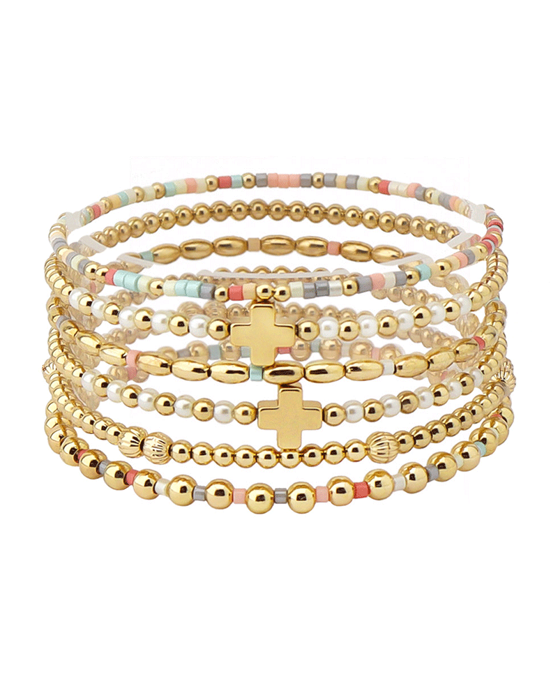 Cross Accent Multi Bead Bracelet