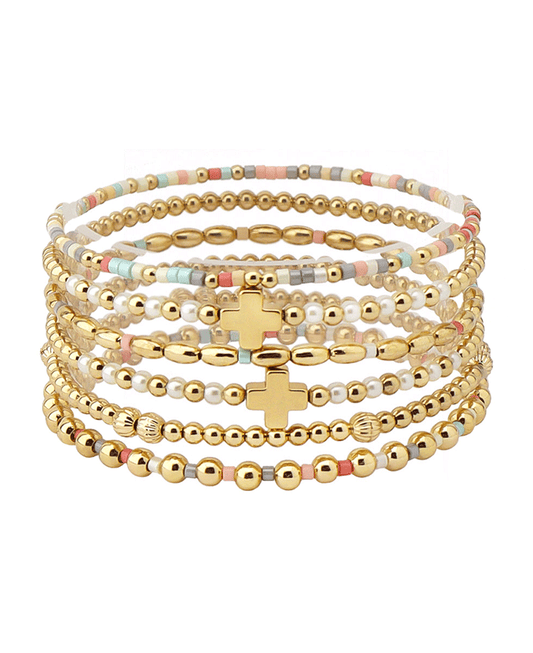 Cross Accent Multi Bead Bracelet