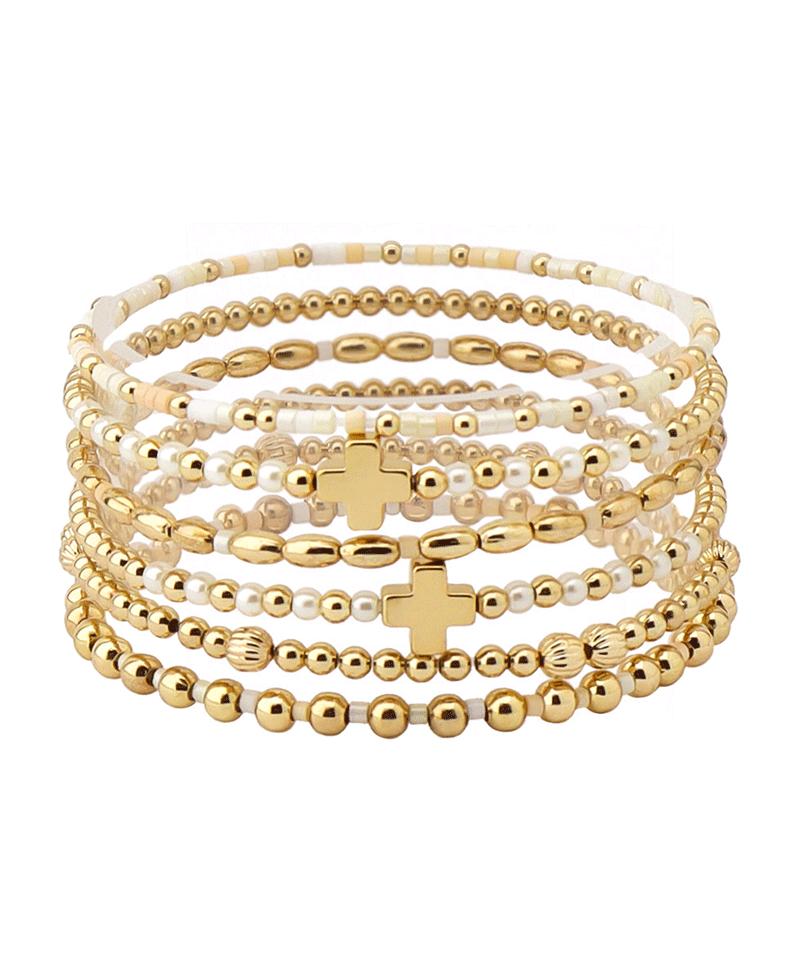 Cross Accent Multi Bead Bracelet