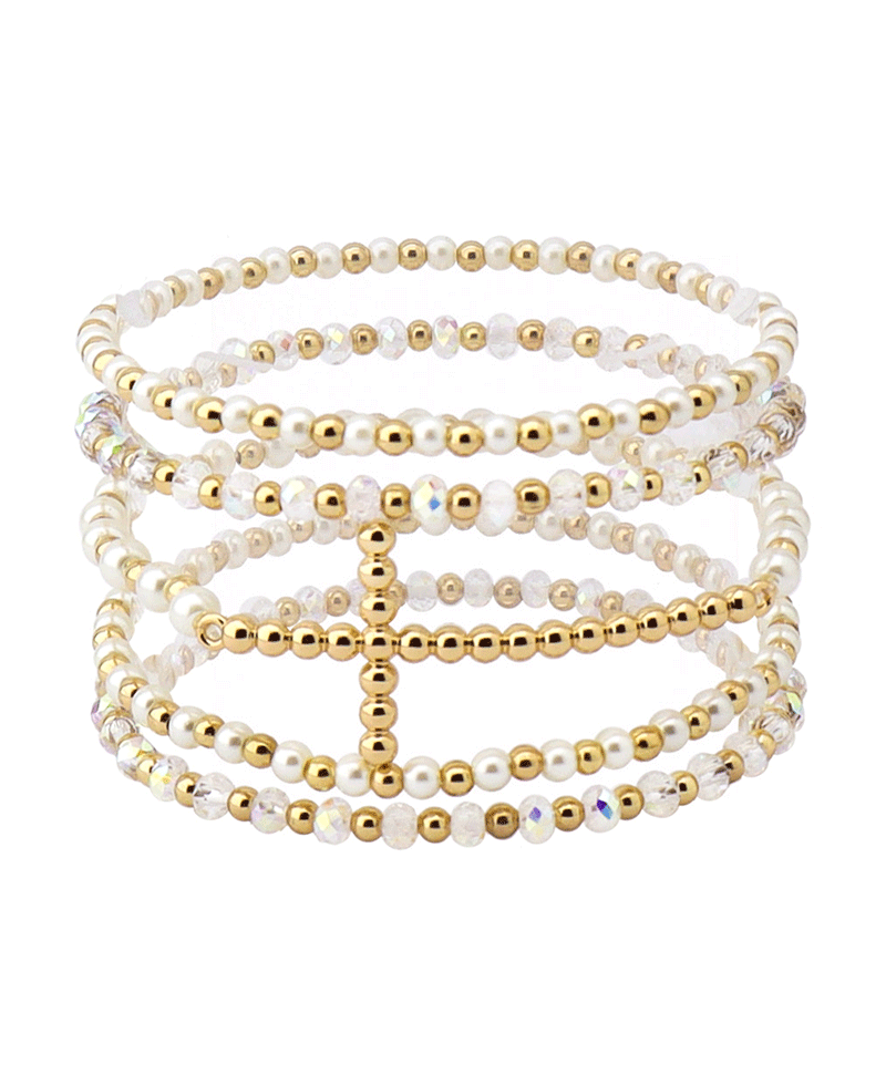 Pearl & CCB Cross Bracelet