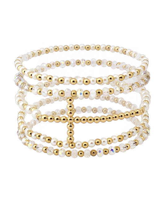Pearl & CCB Cross Bracelet