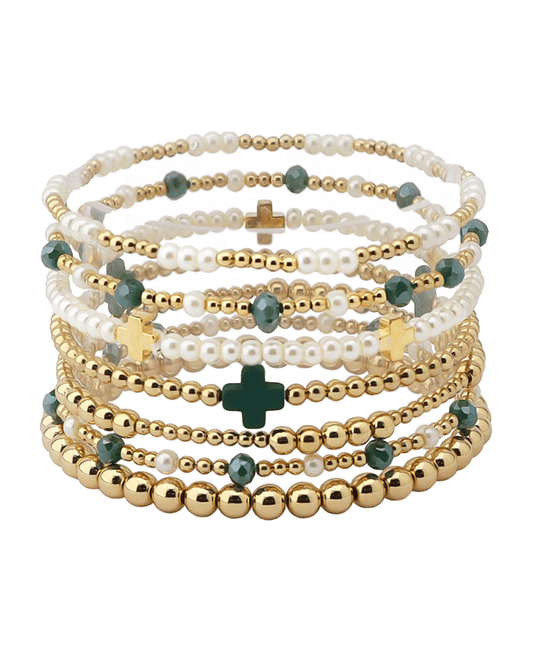 Cross Accent Multi Bead Bracelet