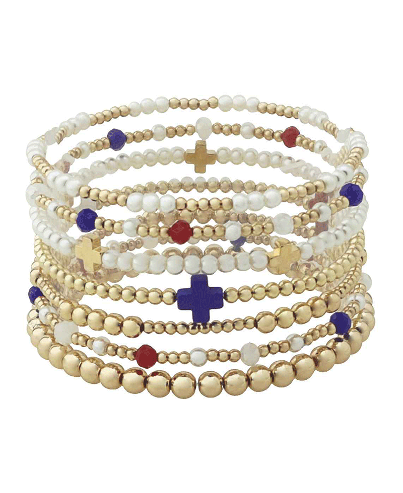 Cross Accent Multi Bead Bracelet