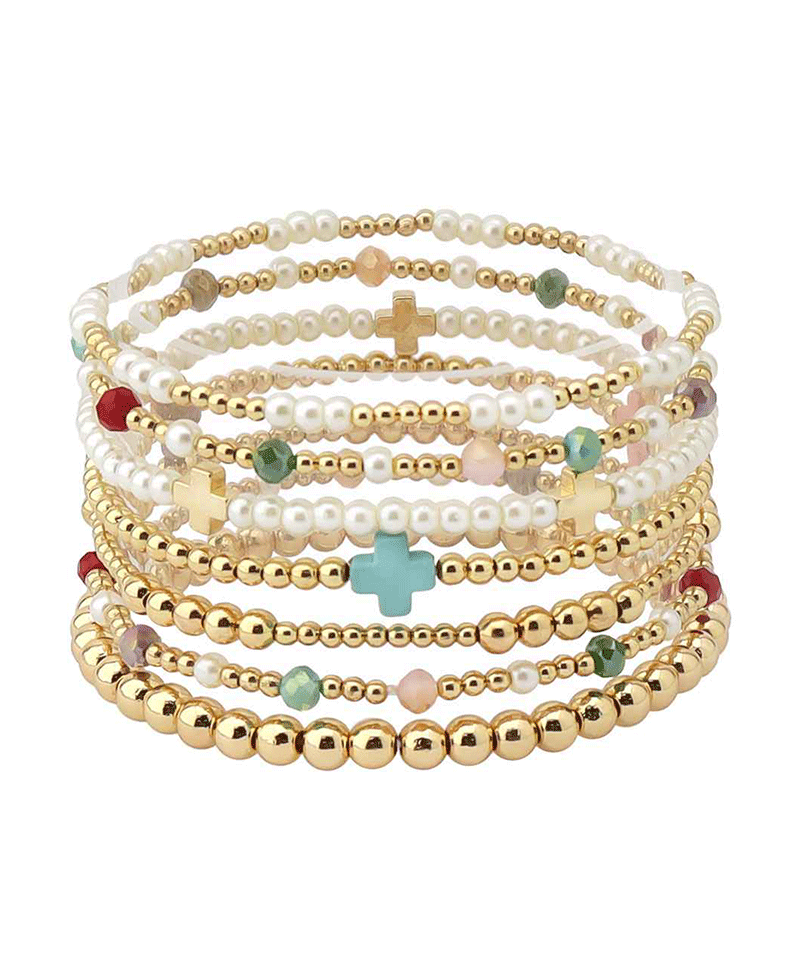 Cross Accent Multi Bead Bracelet