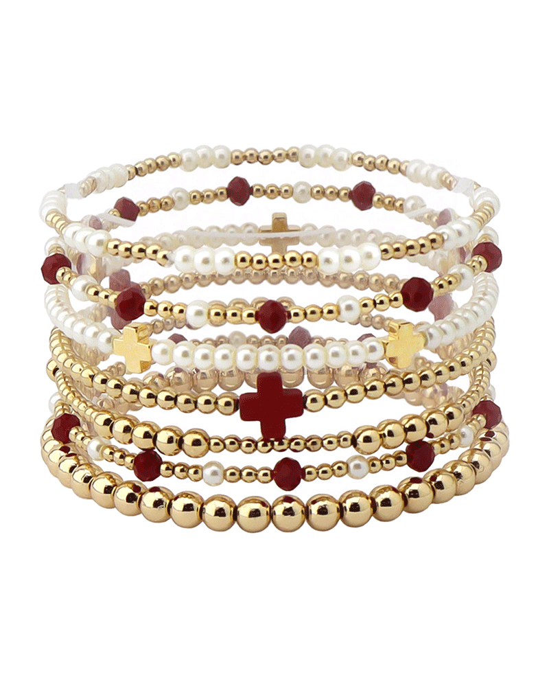 Cross Accent Multi Bead Bracelet