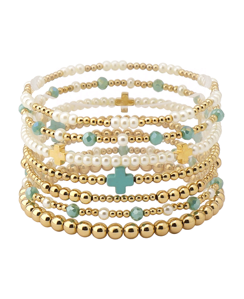 Cross Accent Multi Bead Bracelet