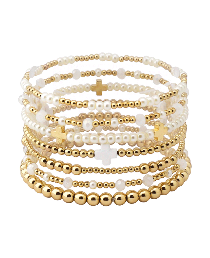 Cross Accent Multi Bead Bracelet