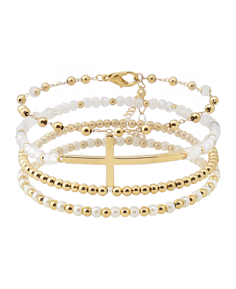 Cross Accent Multi Bead Bracelet