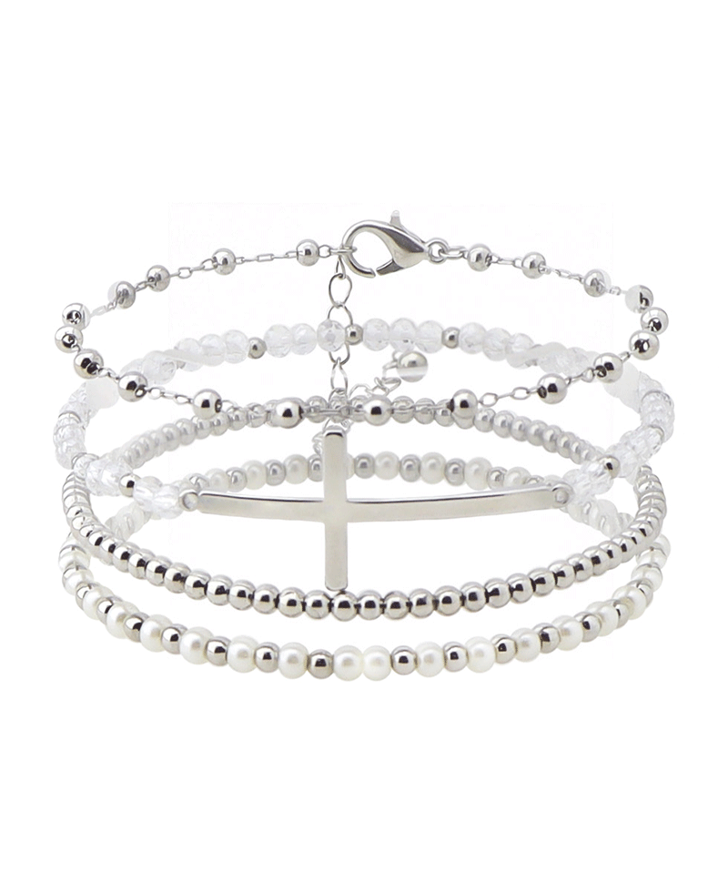 Cross Accent Multi Bead Bracelet