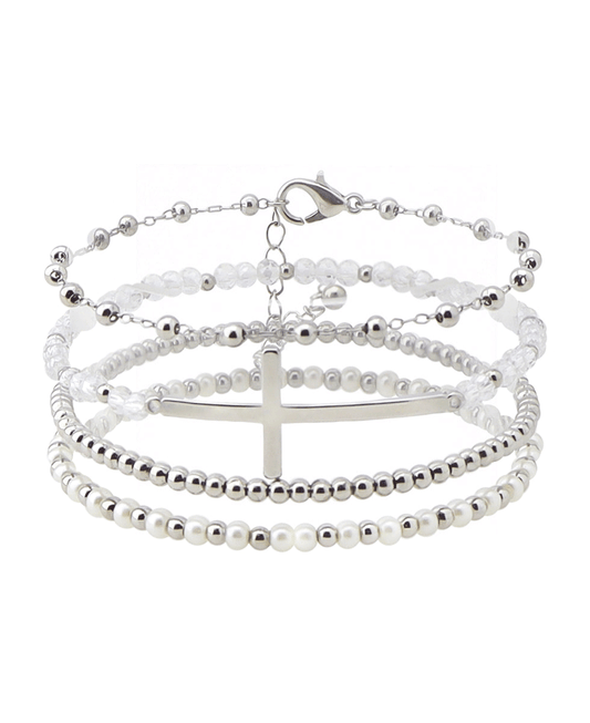 Cross Accent Multi Bead Bracelet
