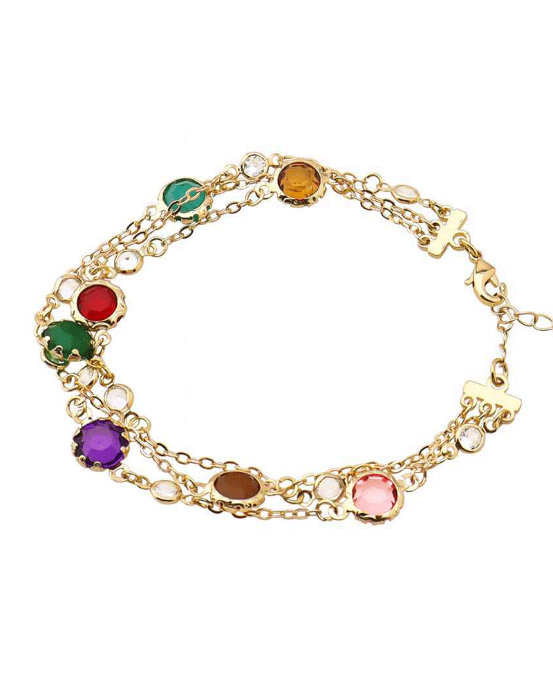 Gold & Stone Station Chain Bracelet