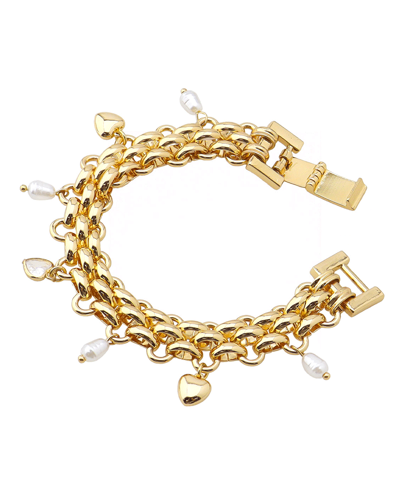 Heart & Pearl Charms Chain Bracelet