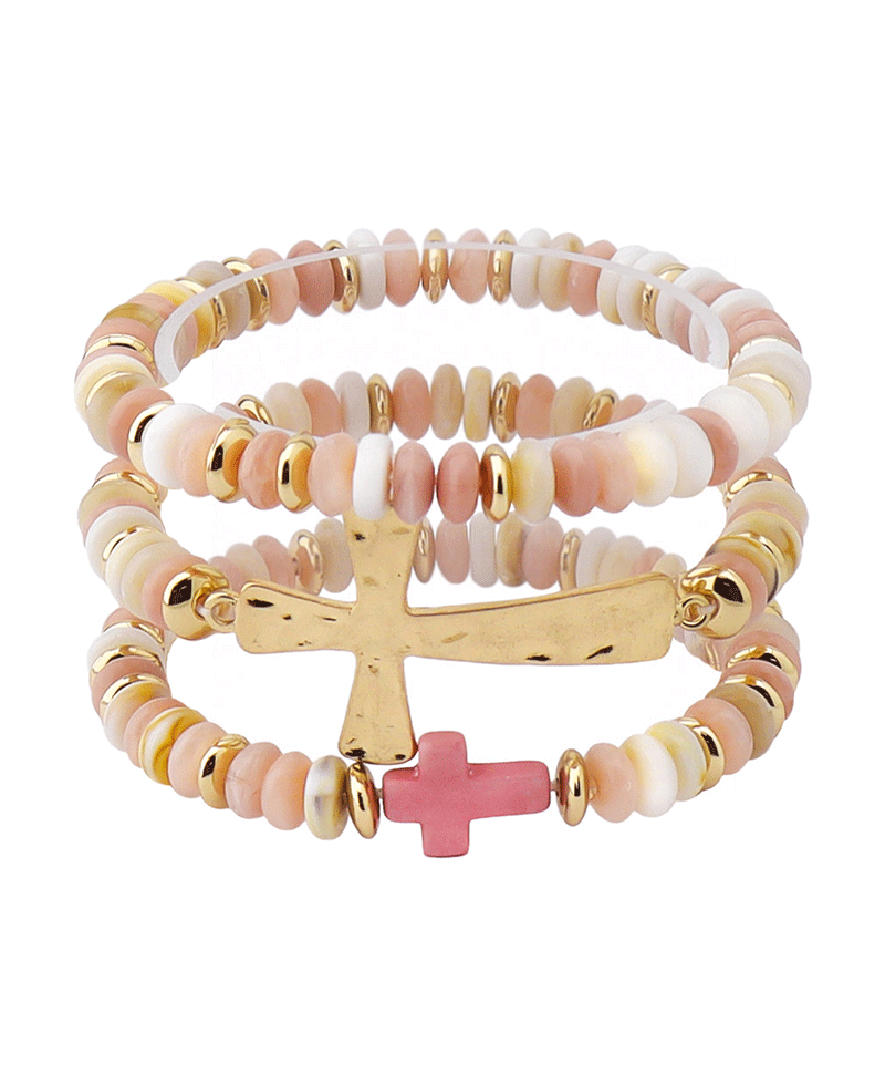 Cross Accent Multi Bead Bracelet