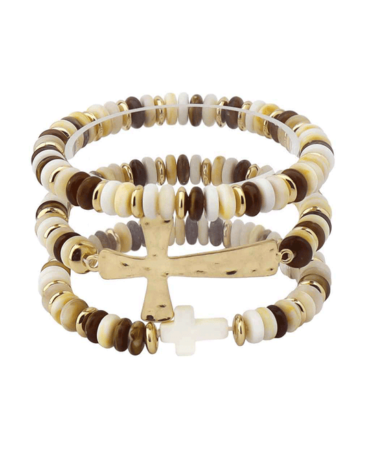 Cross Accent Multi Bead Bracelet