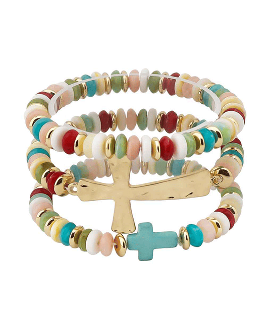 Cross Accent Multi Bead Bracelet