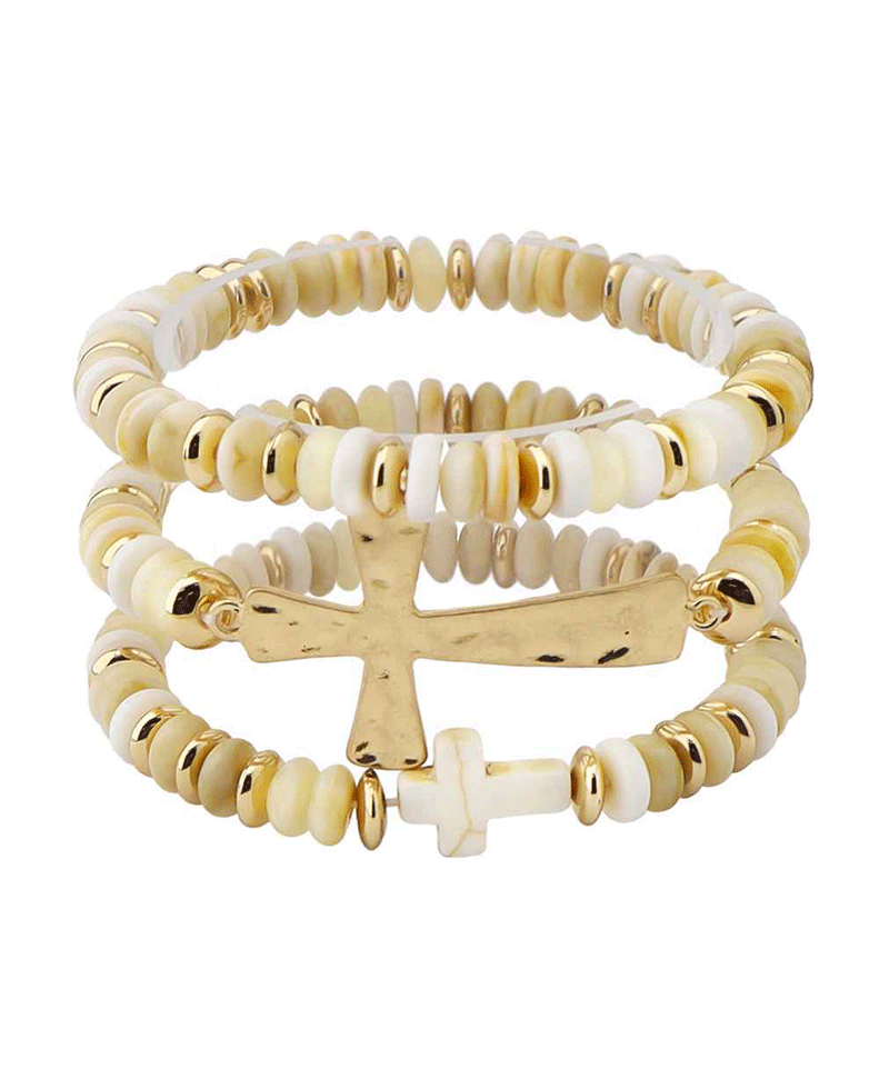 Cross Accent Multi Bead Bracelet