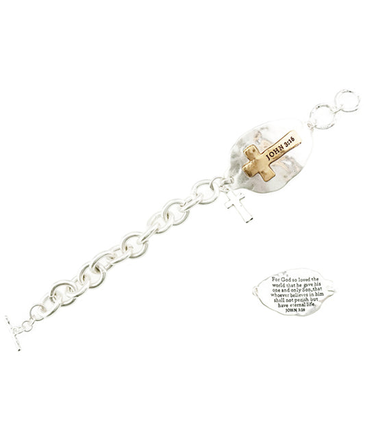 Spoon Cross Toggle Bracelet - John 3:16