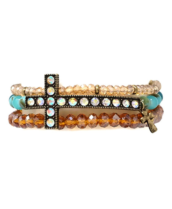 Acrylic Bead w/ Cross Bracelet