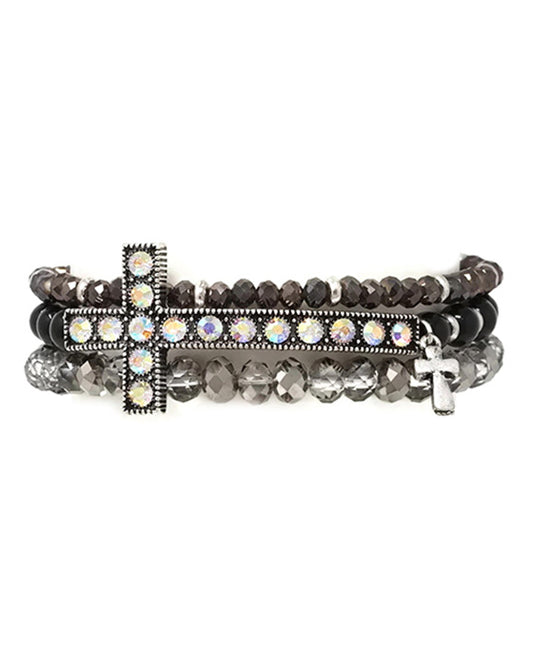 Acrylic Bead w/ Cross Bracelet
