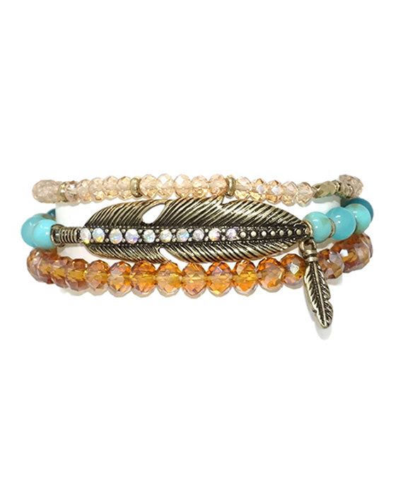 Acrylic Bead w/ Feather Bracelet