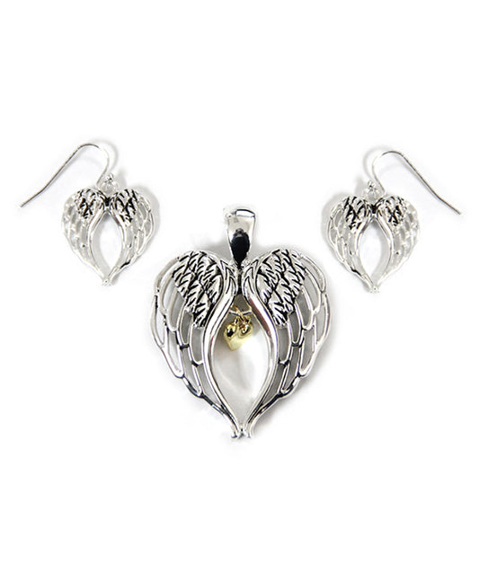 Filigree Cut Angel Wing Pendant Set