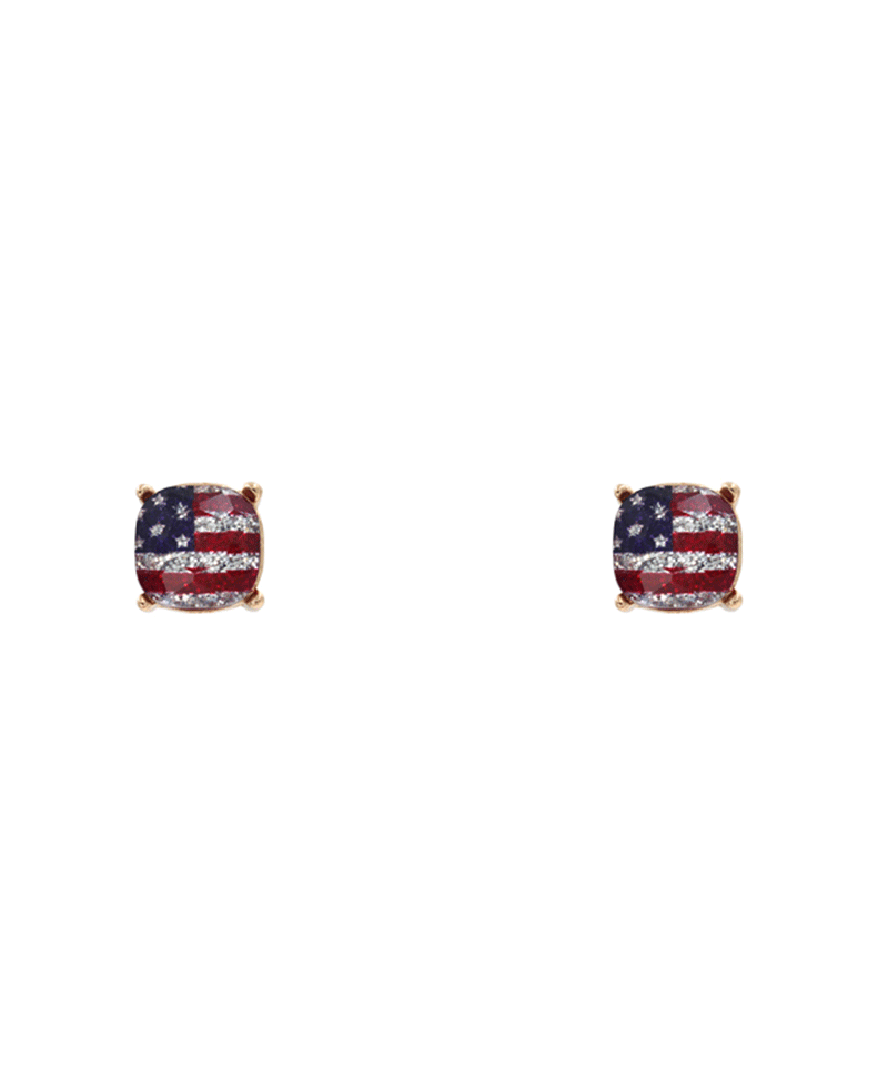 American Flag Glitter Glass Post Earring - 0.5"