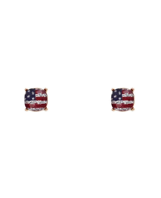 American Flag Glitter Glass Post Earring - 0.5"