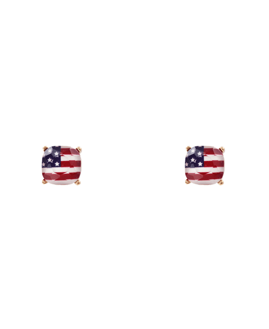 American Flag Glass Post Earring - 0.5"