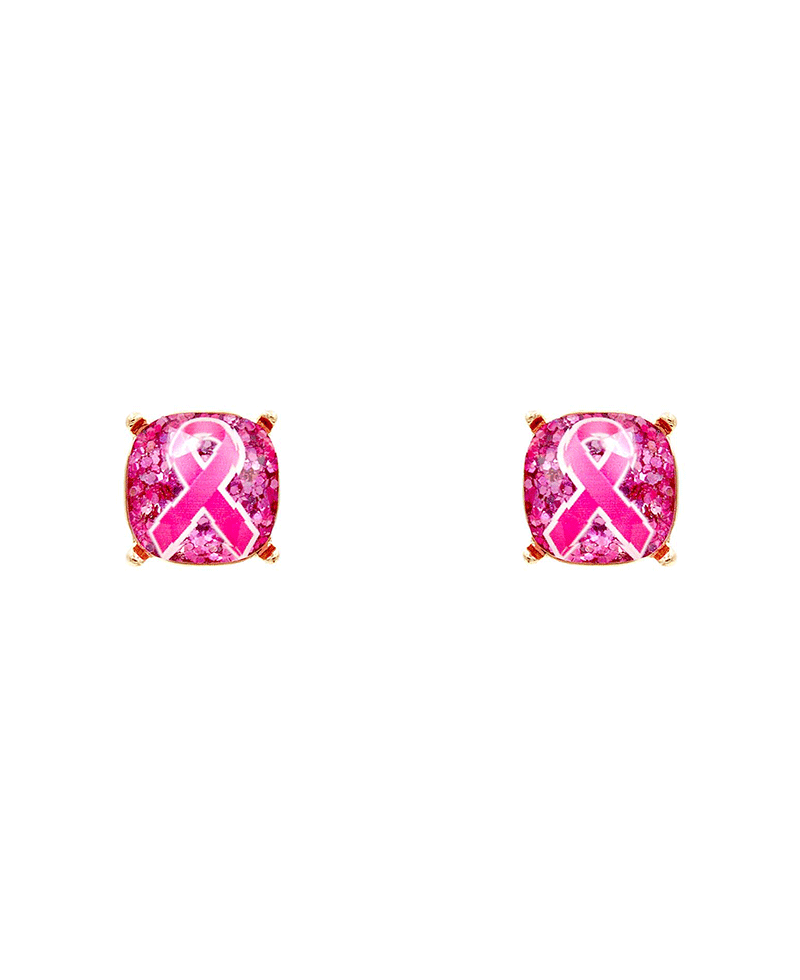 Pink Ribbon Epoxy Stud Earring