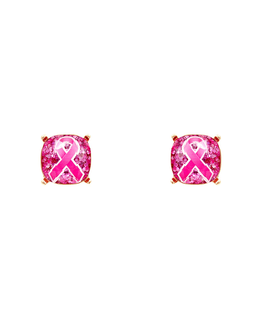 Pink Ribbon Epoxy Stud Earring