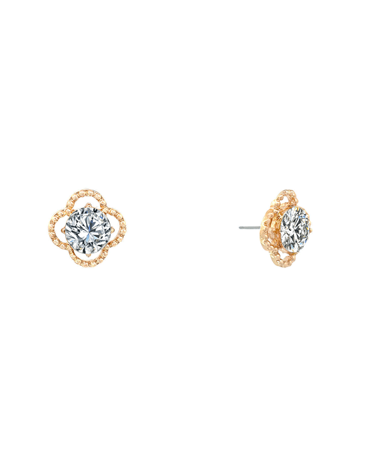 CZ Texture Clover Stud Earring - 0.75"