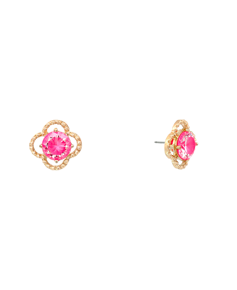 CZ Texture Clover Stud Earring - 0.75"