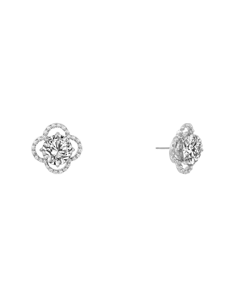 CZ Texture Clover Stud Earring - 0.75"