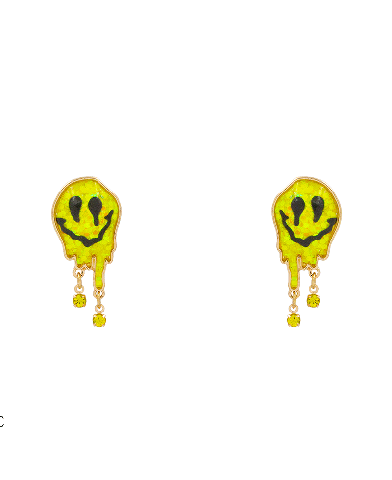 Melting Smiley Epoxy Stud Earring - 1.7"