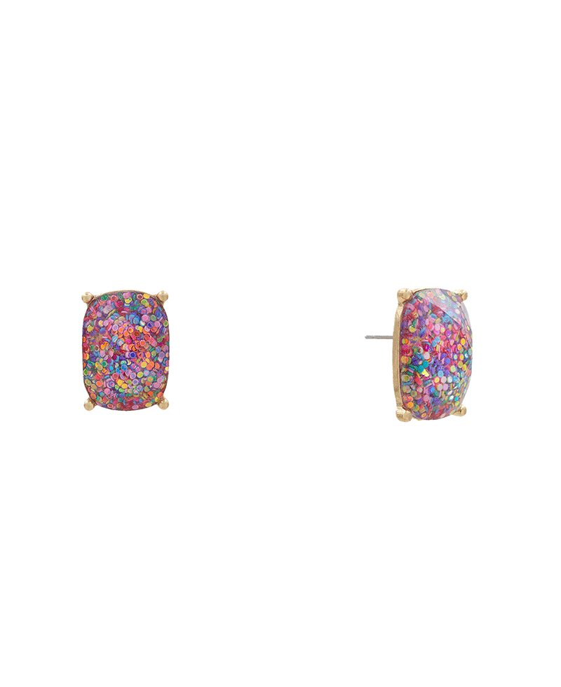 Rectangle Epoxy Glitter Stud Earring - 0.9"