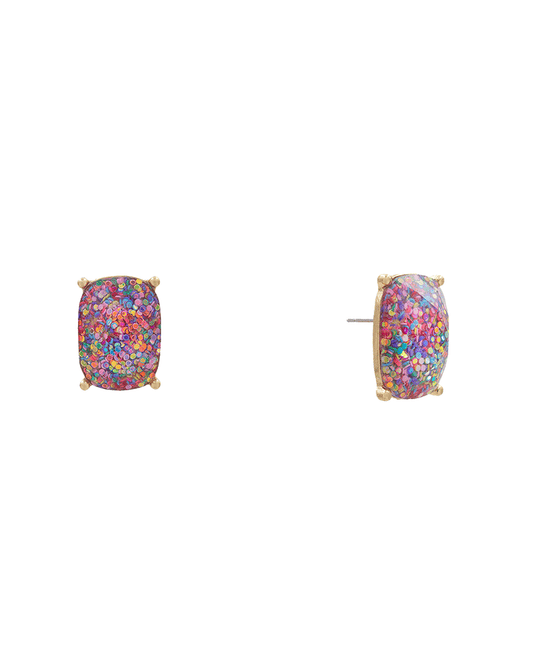 Rectangle Epoxy Glitter Stud Earring - 0.9"