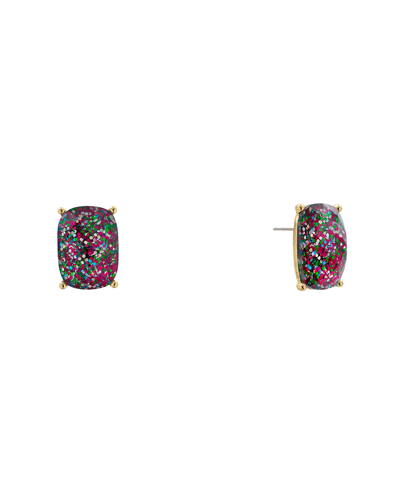 Rectangle Epoxy Glitter Stud Earring - 0.9"