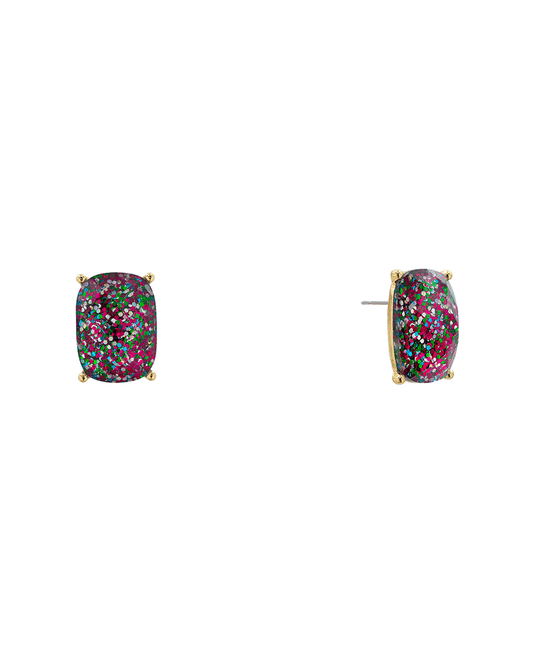 Rectangle Epoxy Glitter Stud Earring - 0.9"