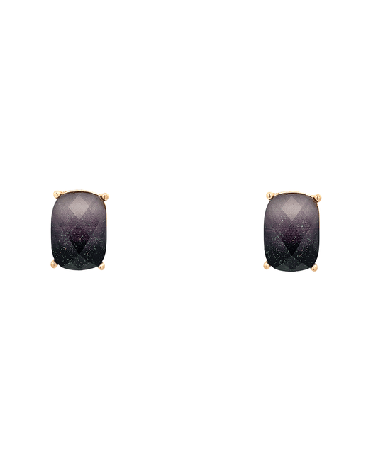 Two Tone Glitter Rectangle Stud Earring - 0.9"