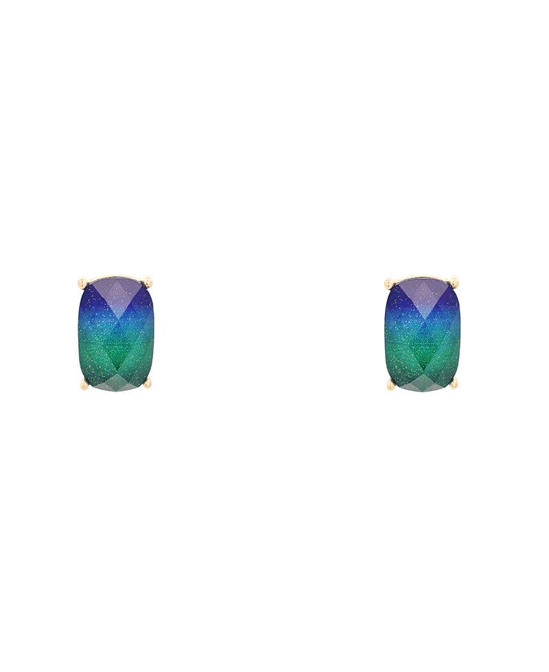 Two Tone Glitter Rectangle Stud Earring - 0.9"
