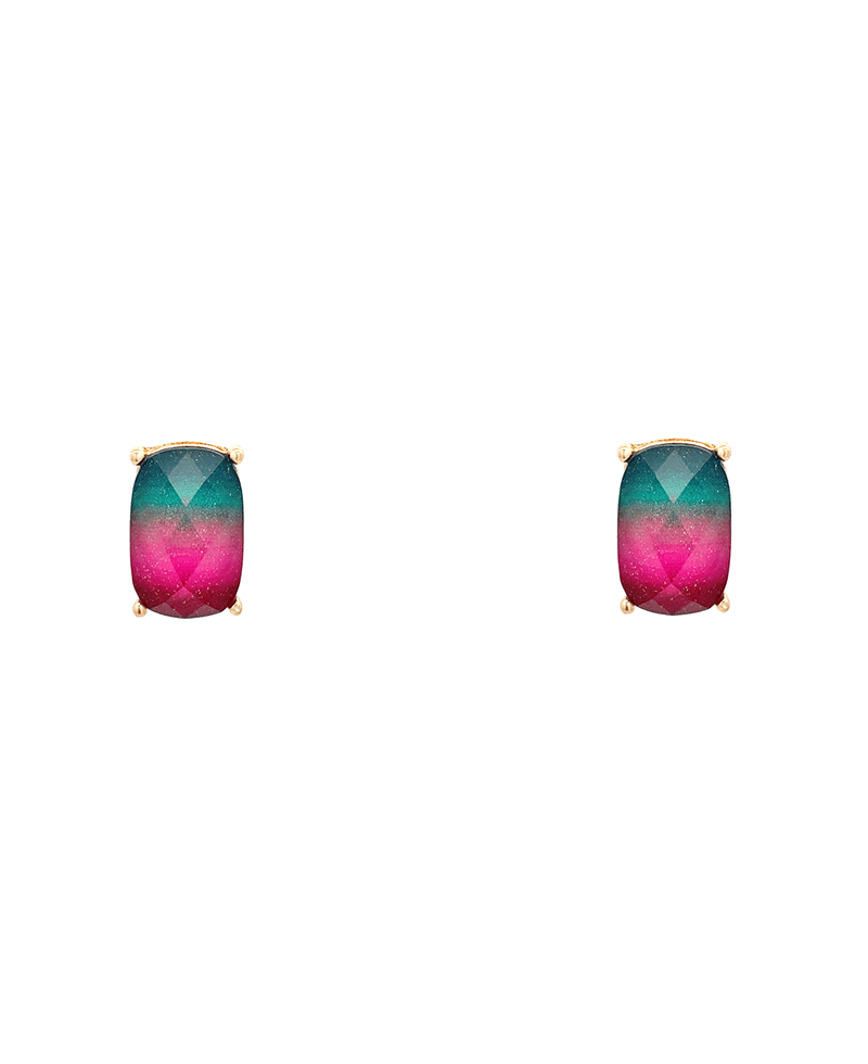 Two Tone Glitter Rectangle Stud Earring - 0.9"