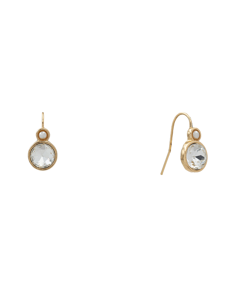 Round Stone & Pearl Earring - 0.9"